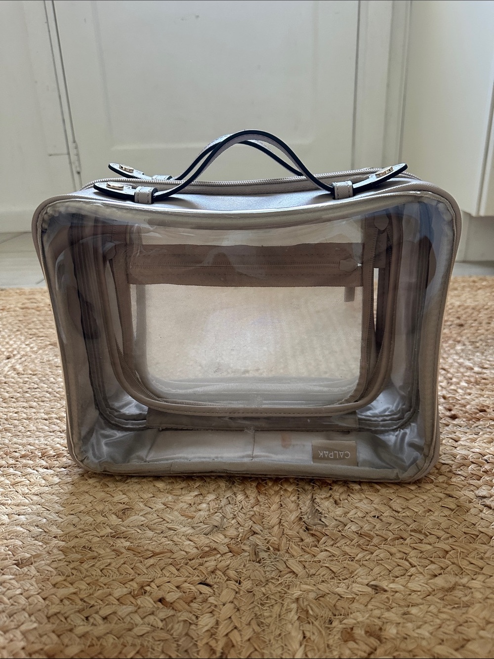 Calpak Large Clear Cosmetics Case in Stone
